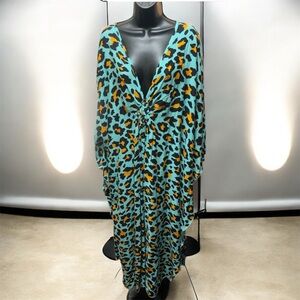 Blue Leopard Deep Lattice V-neck Kaftan Plus Size